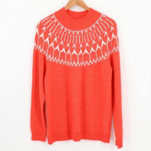 NWT Talbots Fair Isle Sweater Womens Nordic Cozy Coral Hygge Ski Lodge Size PL - Picture 1 of 9